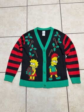 The Simpsons Bart & Lisa Christmas Cardigan Sweater Small